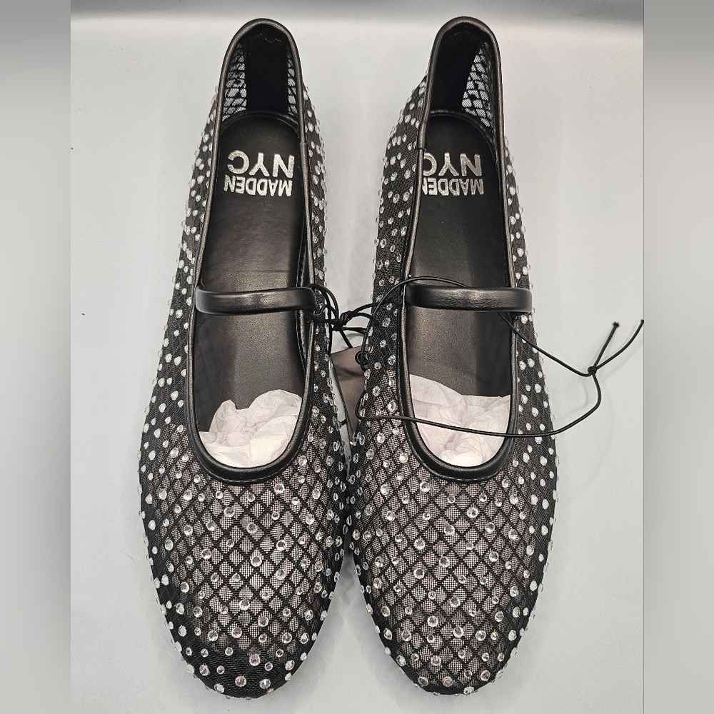 Women's Madden NYC Black and Silver Mesh Sequin Flats, Multiple Sizes Available